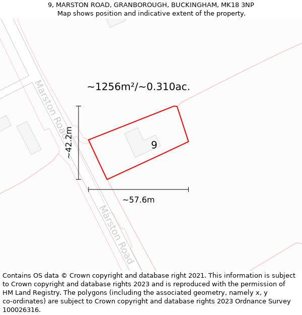 9, MARSTON ROAD, GRANBOROUGH, BUCKINGHAM, MK18 3NP: Plot and title map