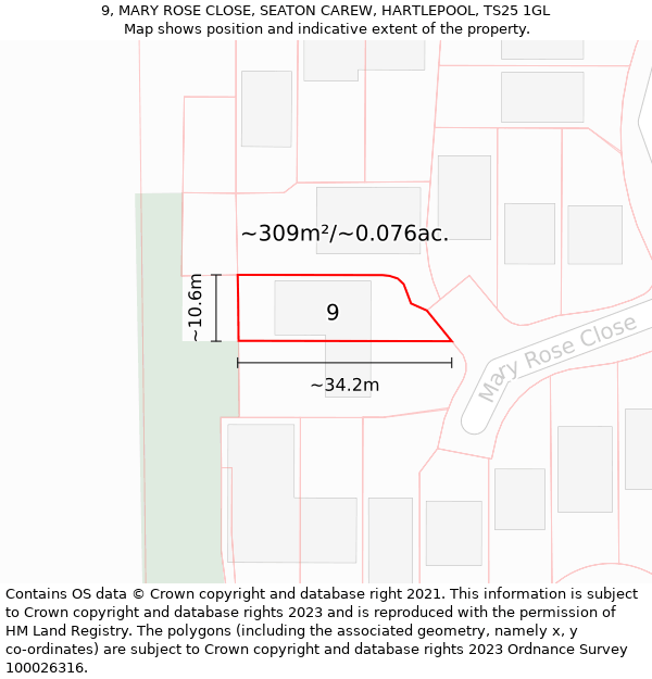 9, MARY ROSE CLOSE, SEATON CAREW, HARTLEPOOL, TS25 1GL: Plot and title map