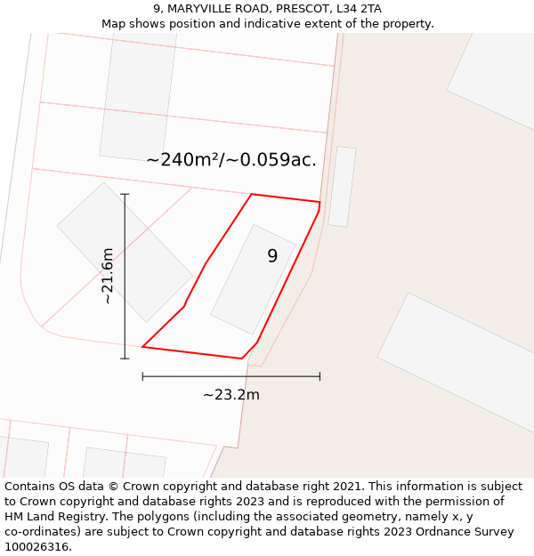 9, MARYVILLE ROAD, PRESCOT, L34 2TA: Plot and title map