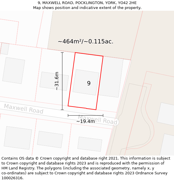 9, MAXWELL ROAD, POCKLINGTON, YORK, YO42 2HE: Plot and title map