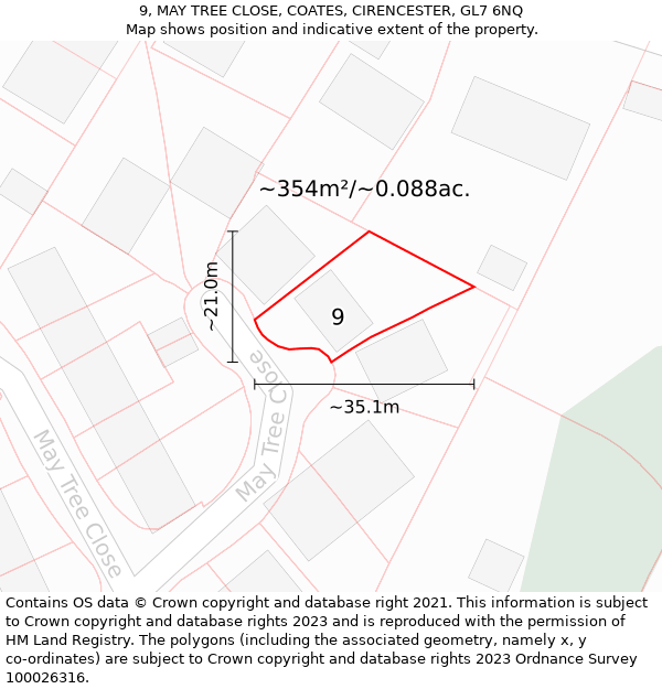 9, MAY TREE CLOSE, COATES, CIRENCESTER, GL7 6NQ: Plot and title map