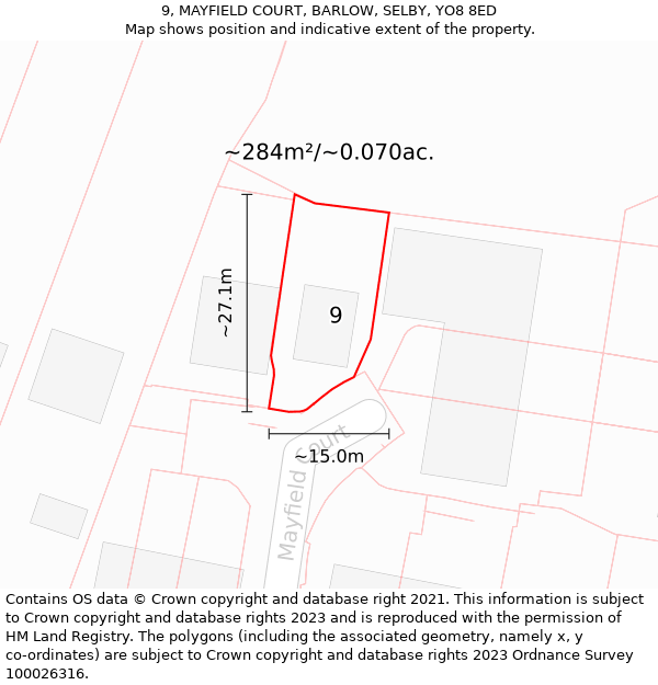 9, MAYFIELD COURT, BARLOW, SELBY, YO8 8ED: Plot and title map