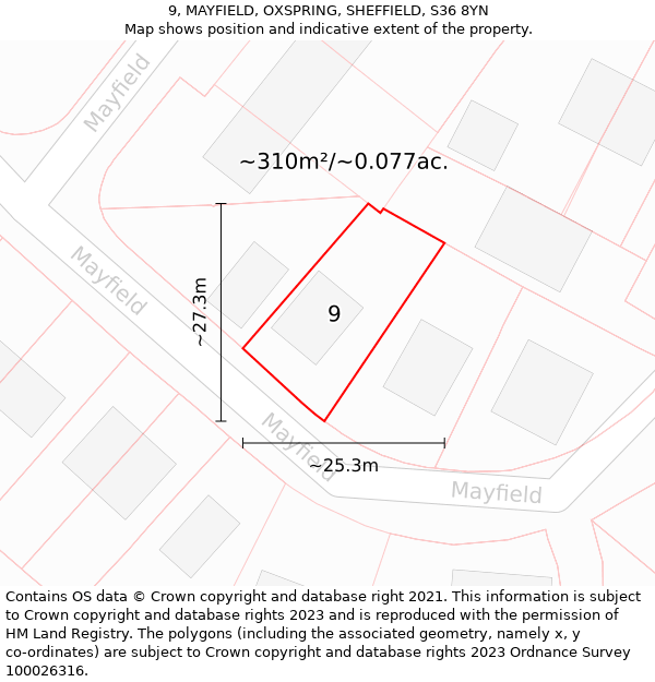 9, MAYFIELD, OXSPRING, SHEFFIELD, S36 8YN: Plot and title map