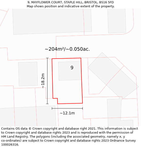 9, MAYFLOWER COURT, STAPLE HILL, BRISTOL, BS16 5FD: Plot and title map