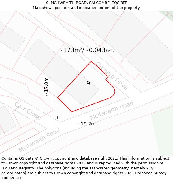 9, MCILWRAITH ROAD, SALCOMBE, TQ8 8FF: Plot and title map