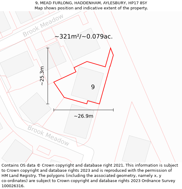 9, MEAD FURLONG, HADDENHAM, AYLESBURY, HP17 8SY: Plot and title map