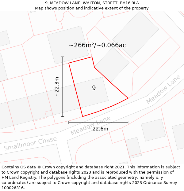 9, MEADOW LANE, WALTON, STREET, BA16 9LA: Plot and title map