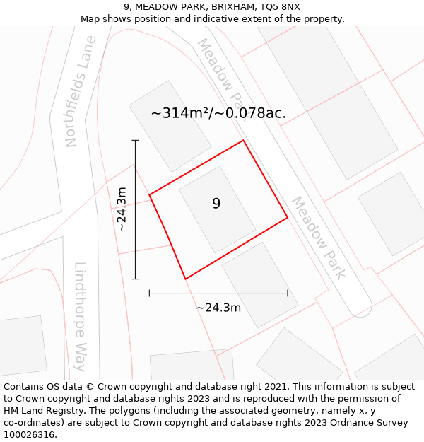 9, MEADOW PARK, BRIXHAM, TQ5 8NX: Plot and title map