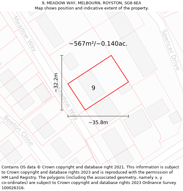 9, MEADOW WAY, MELBOURN, ROYSTON, SG8 6EA: Plot and title map