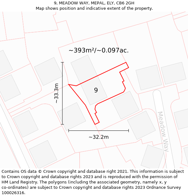 9, MEADOW WAY, MEPAL, ELY, CB6 2GH: Plot and title map