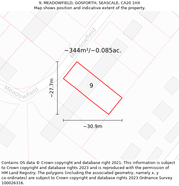 9, MEADOWFIELD, GOSFORTH, SEASCALE, CA20 1HX: Plot and title map