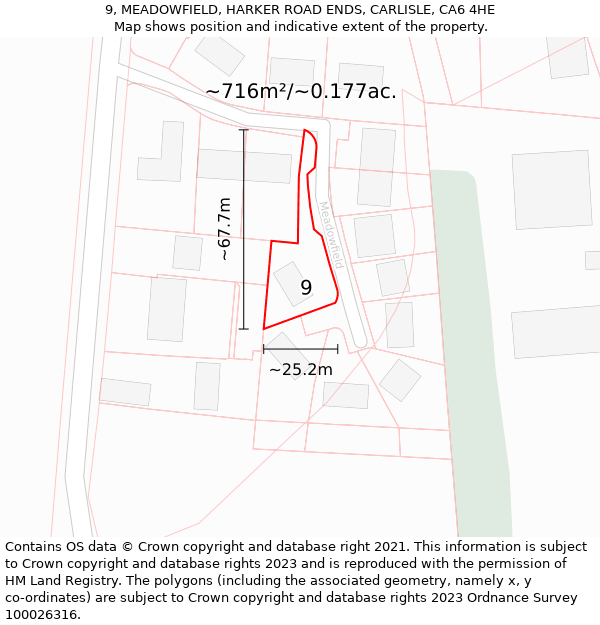9, MEADOWFIELD, HARKER ROAD ENDS, CARLISLE, CA6 4HE: Plot and title map