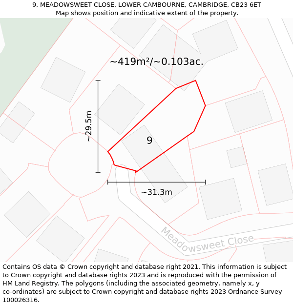 9, MEADOWSWEET CLOSE, LOWER CAMBOURNE, CAMBRIDGE, CB23 6ET: Plot and title map