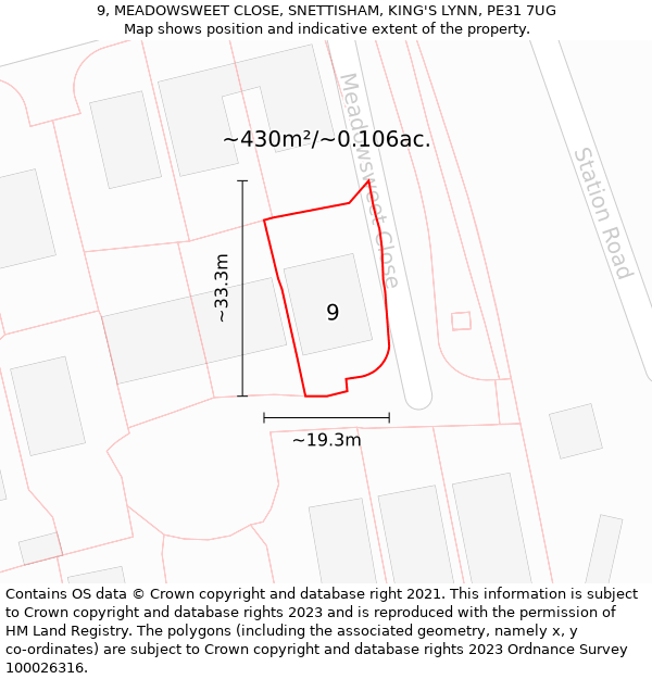 9, MEADOWSWEET CLOSE, SNETTISHAM, KING'S LYNN, PE31 7UG: Plot and title map