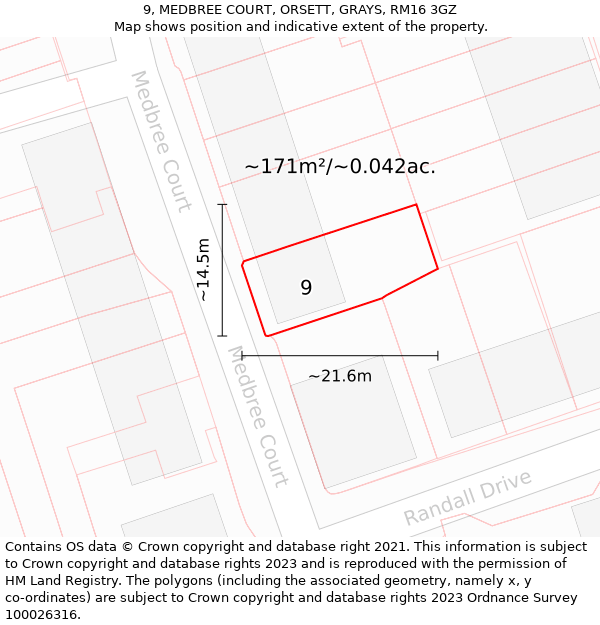 9, MEDBREE COURT, ORSETT, GRAYS, RM16 3GZ: Plot and title map