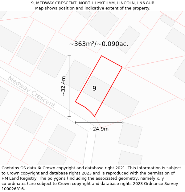 9, MEDWAY CRESCENT, NORTH HYKEHAM, LINCOLN, LN6 8UB: Plot and title map