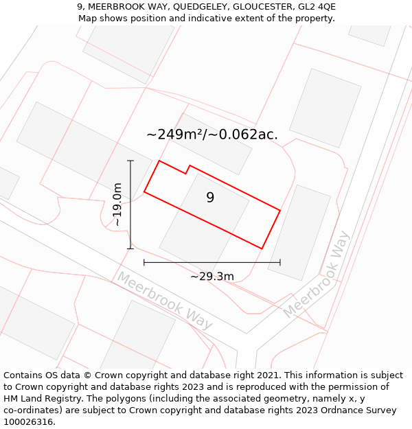 9, MEERBROOK WAY, QUEDGELEY, GLOUCESTER, GL2 4QE: Plot and title map