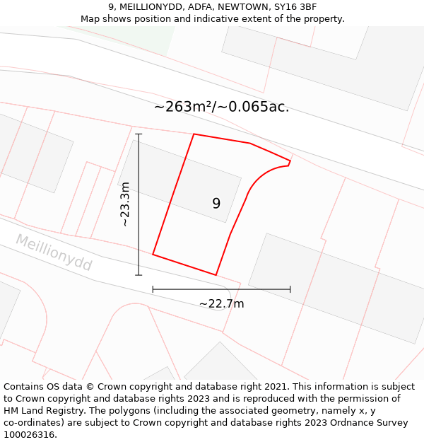 9, MEILLIONYDD, ADFA, NEWTOWN, SY16 3BF: Plot and title map