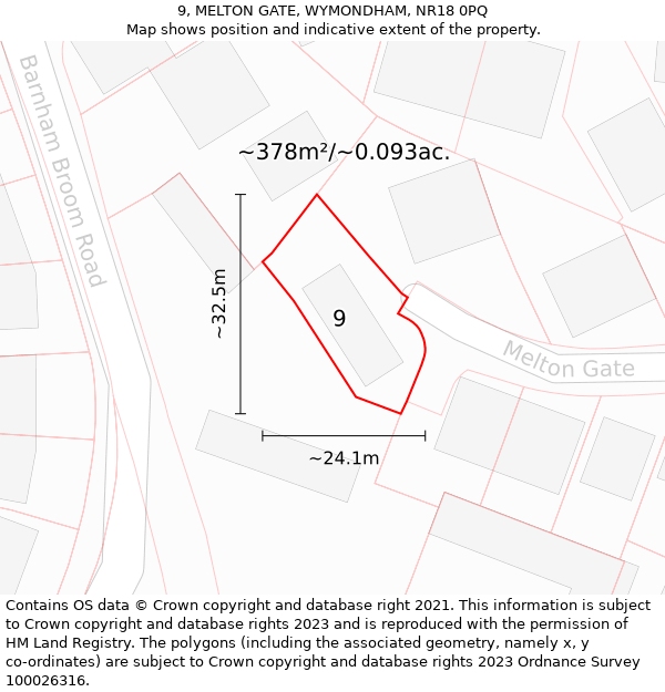 9, MELTON GATE, WYMONDHAM, NR18 0PQ: Plot and title map