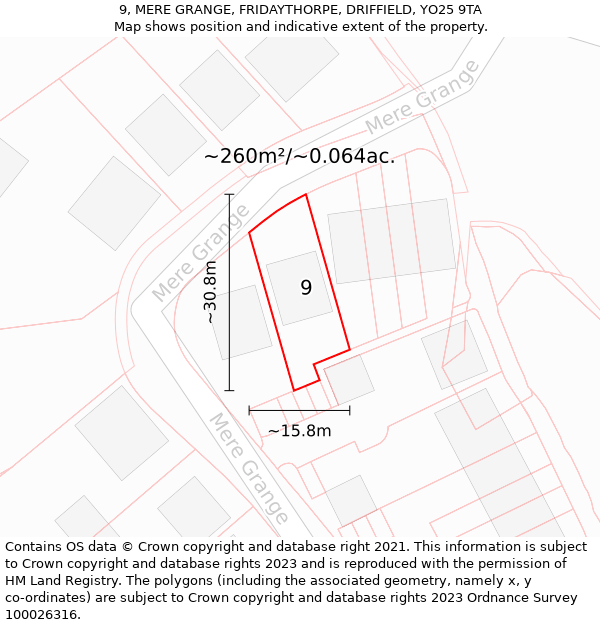 9, MERE GRANGE, FRIDAYTHORPE, DRIFFIELD, YO25 9TA: Plot and title map