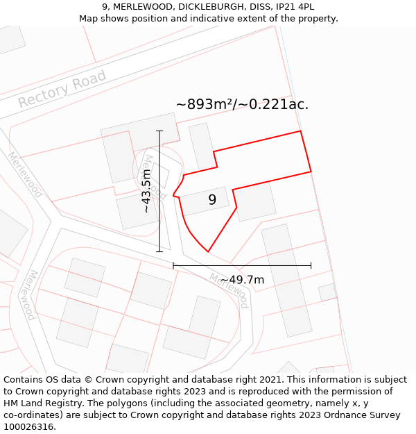 9, MERLEWOOD, DICKLEBURGH, DISS, IP21 4PL: Plot and title map
