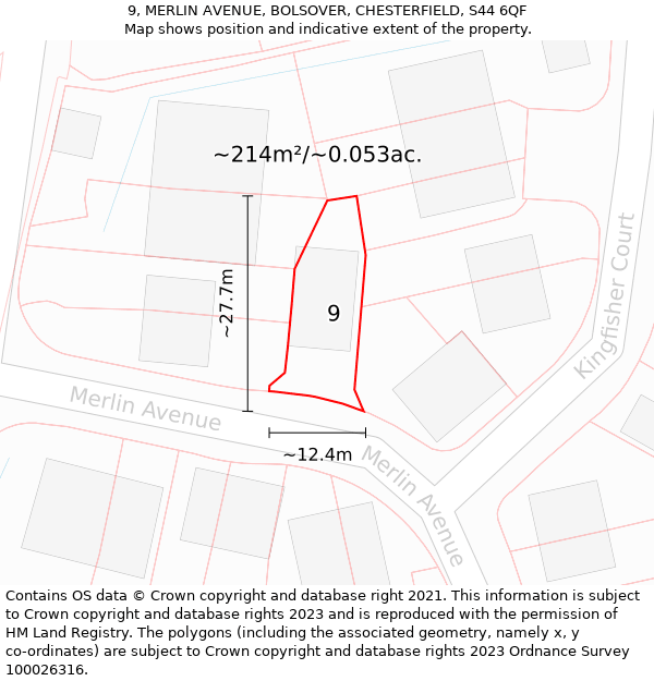 9, MERLIN AVENUE, BOLSOVER, CHESTERFIELD, S44 6QF: Plot and title map