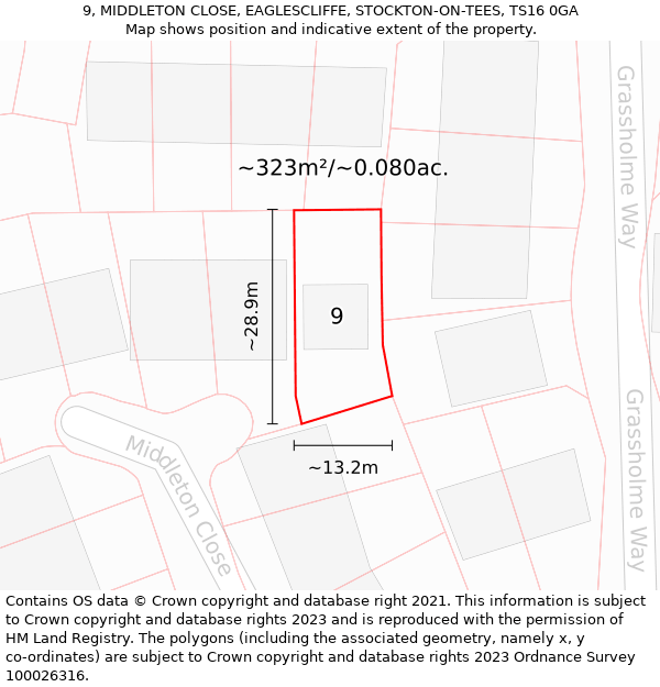 9, MIDDLETON CLOSE, EAGLESCLIFFE, STOCKTON-ON-TEES, TS16 0GA: Plot and title map