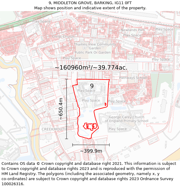 9, MIDDLETON GROVE, BARKING, IG11 0FT: Plot and title map