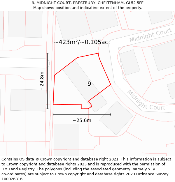 9, MIDNIGHT COURT, PRESTBURY, CHELTENHAM, GL52 5FE: Plot and title map