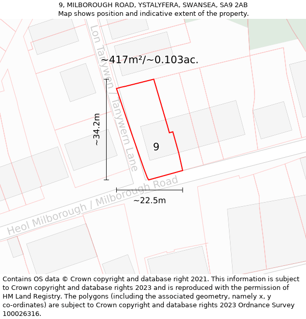 9, MILBOROUGH ROAD, YSTALYFERA, SWANSEA, SA9 2AB: Plot and title map
