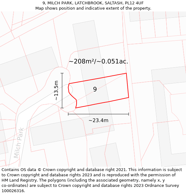 9, MILCH PARK, LATCHBROOK, SALTASH, PL12 4UF: Plot and title map