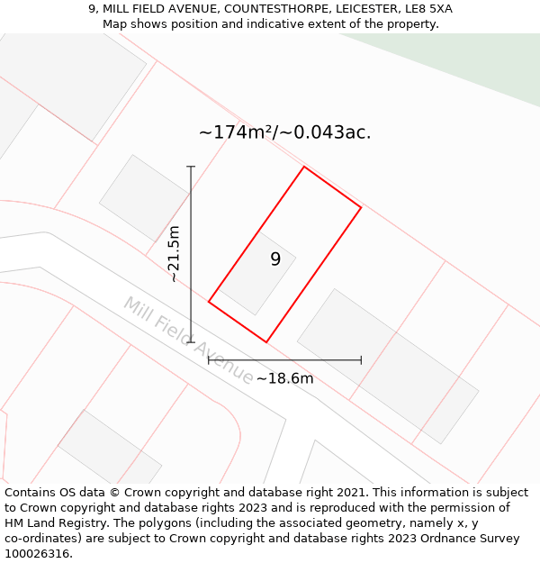 9, MILL FIELD AVENUE, COUNTESTHORPE, LEICESTER, LE8 5XA: Plot and title map