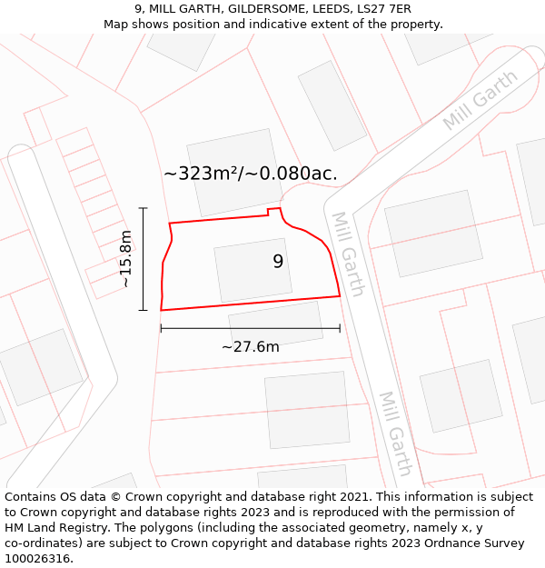 9, MILL GARTH, GILDERSOME, LEEDS, LS27 7ER: Plot and title map