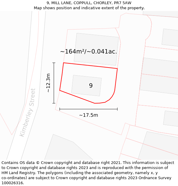 9, MILL LANE, COPPULL, CHORLEY, PR7 5AW: Plot and title map