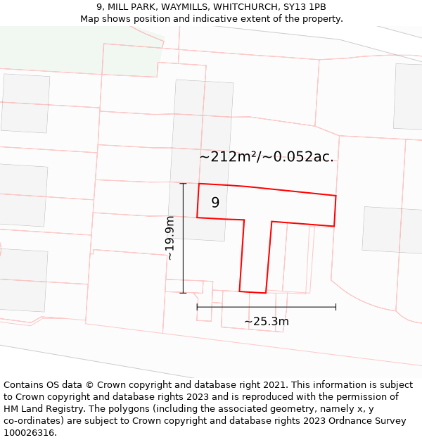 9, MILL PARK, WAYMILLS, WHITCHURCH, SY13 1PB: Plot and title map