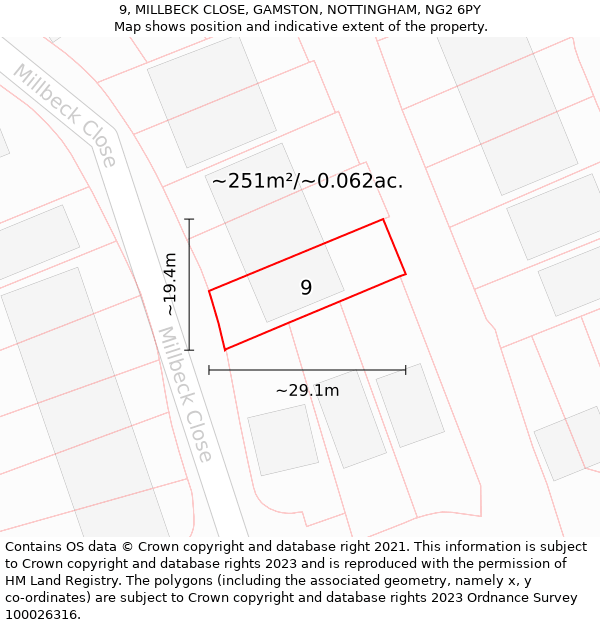 9, MILLBECK CLOSE, GAMSTON, NOTTINGHAM, NG2 6PY: Plot and title map