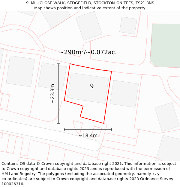 9, MILLCLOSE WALK, SEDGEFIELD, STOCKTON-ON-TEES, TS21 3NS: Plot and title map