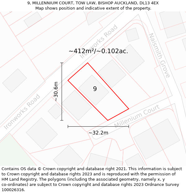 9, MILLENNIUM COURT, TOW LAW, BISHOP AUCKLAND, DL13 4EX: Plot and title map