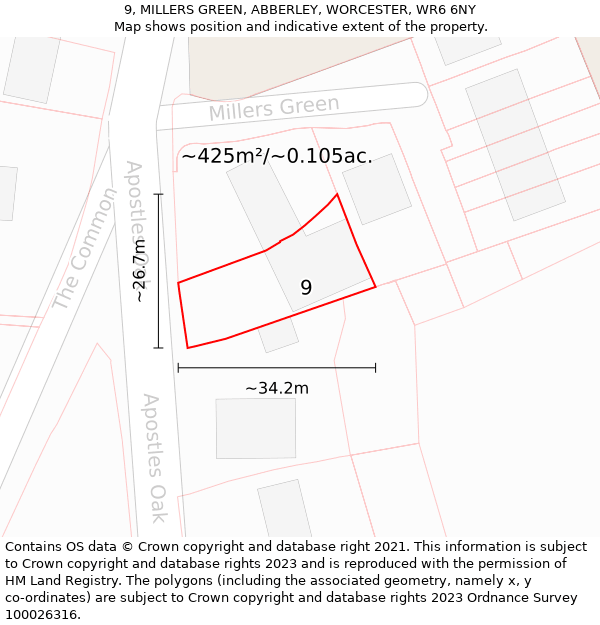 9, MILLERS GREEN, ABBERLEY, WORCESTER, WR6 6NY: Plot and title map