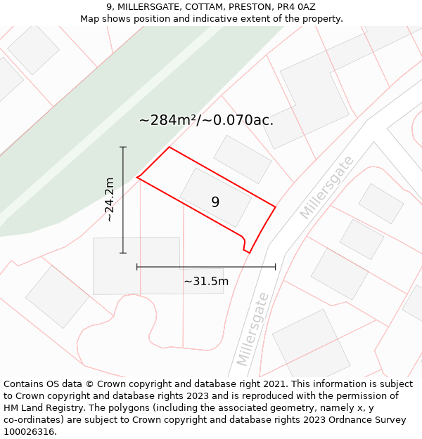 9, MILLERSGATE, COTTAM, PRESTON, PR4 0AZ: Plot and title map