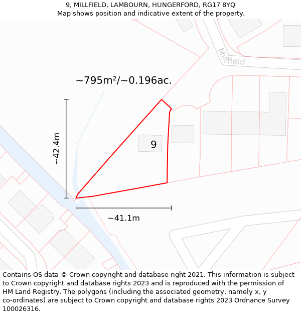 9, MILLFIELD, LAMBOURN, HUNGERFORD, RG17 8YQ: Plot and title map