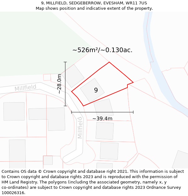 9, MILLFIELD, SEDGEBERROW, EVESHAM, WR11 7US: Plot and title map
