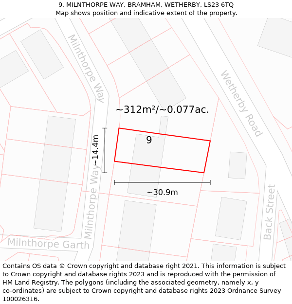 9, MILNTHORPE WAY, BRAMHAM, WETHERBY, LS23 6TQ: Plot and title map