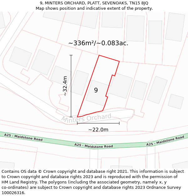 9, MINTERS ORCHARD, PLATT, SEVENOAKS, TN15 8JQ: Plot and title map