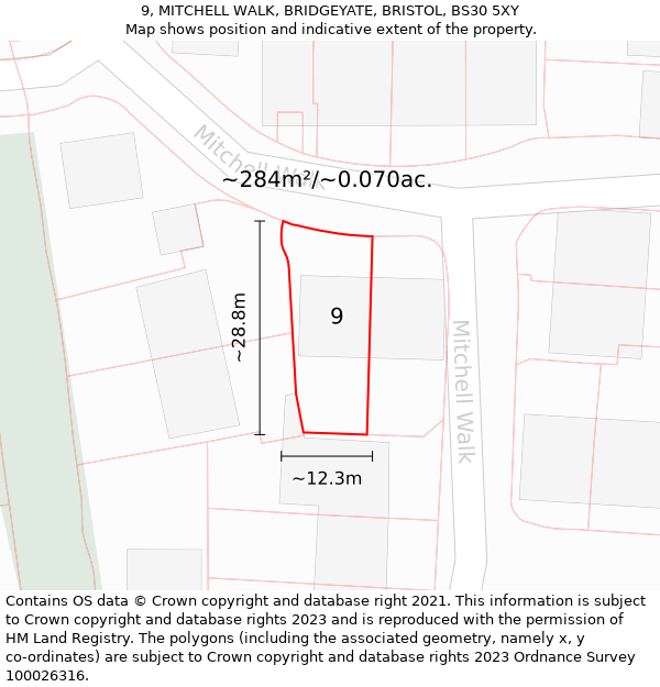 9, MITCHELL WALK, BRIDGEYATE, BRISTOL, BS30 5XY: Plot and title map