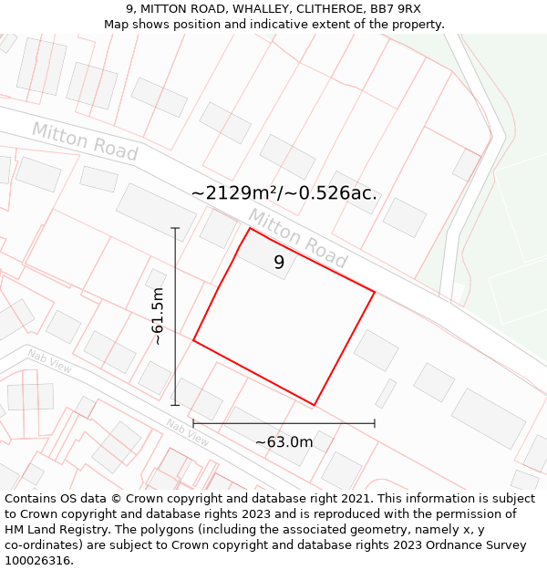9, MITTON ROAD, WHALLEY, CLITHEROE, BB7 9RX: Plot and title map