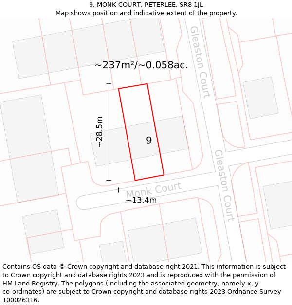 9, MONK COURT, PETERLEE, SR8 1JL: Plot and title map