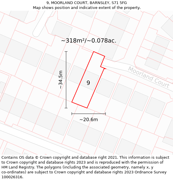 9, MOORLAND COURT, BARNSLEY, S71 5FG: Plot and title map