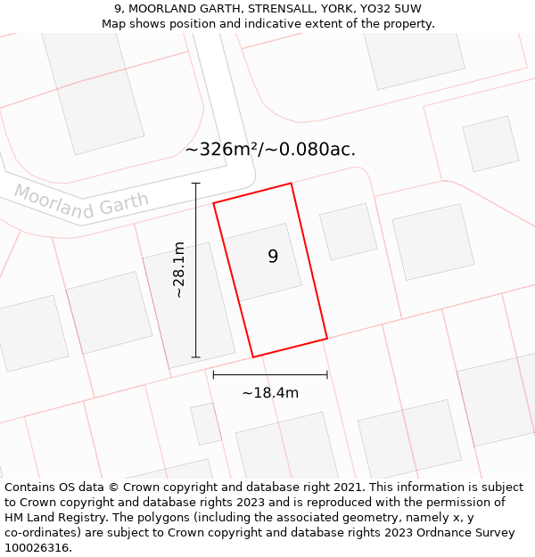 9, MOORLAND GARTH, STRENSALL, YORK, YO32 5UW: Plot and title map