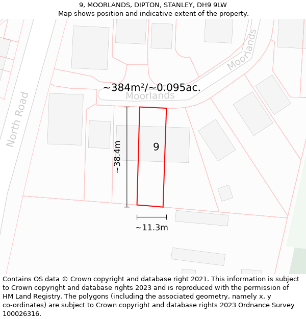 9, MOORLANDS, DIPTON, STANLEY, DH9 9LW: Plot and title map